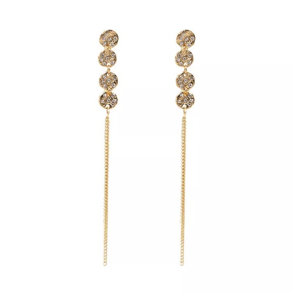 Anthropologie Gold Plated Long Fringed Crystal Chain Drop Earrings - Picture 9 of 12